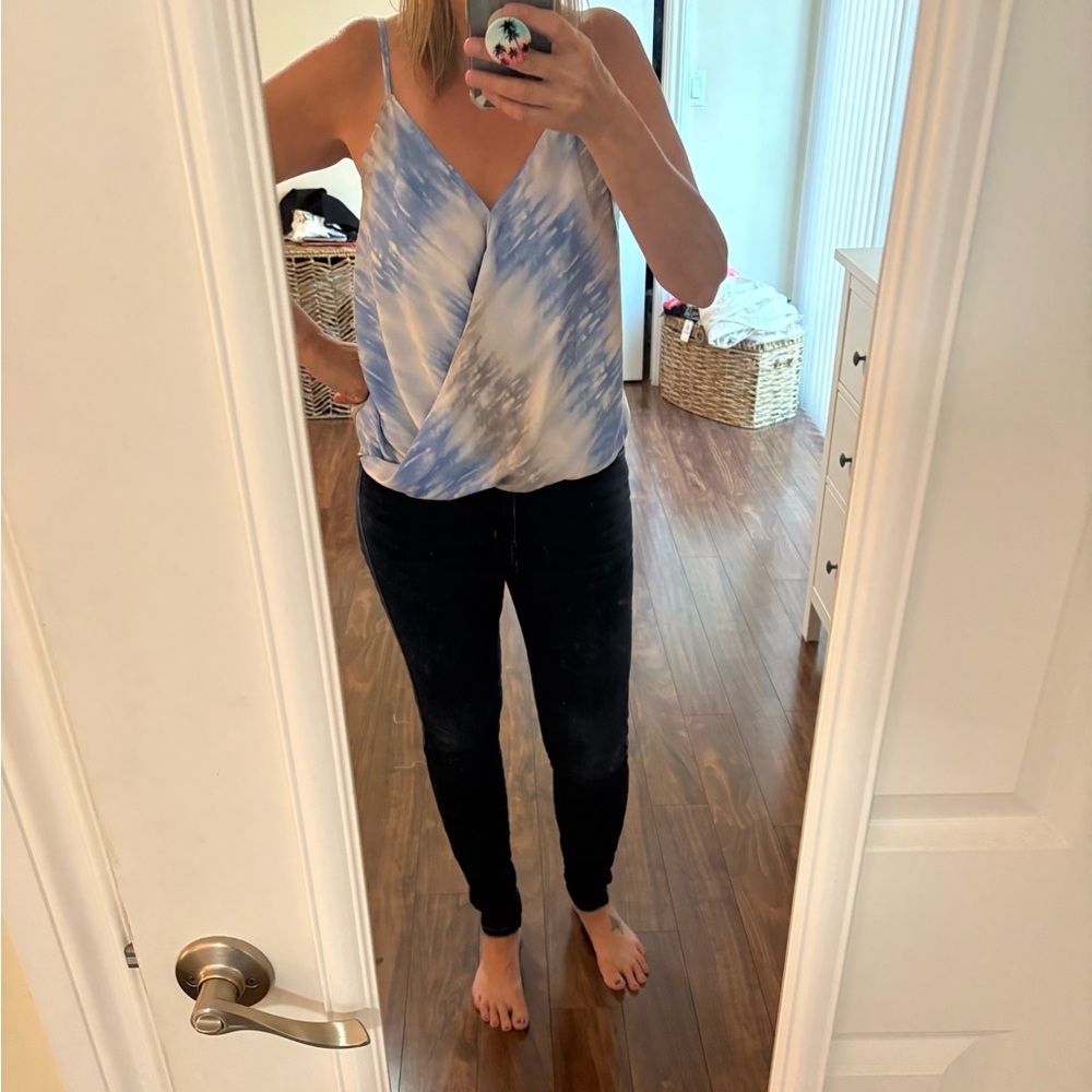Aakaa Blue and White Tie-Dye Tank Top